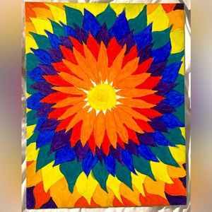 Handmade acrylic painting of a rainbow flower. Original artwork